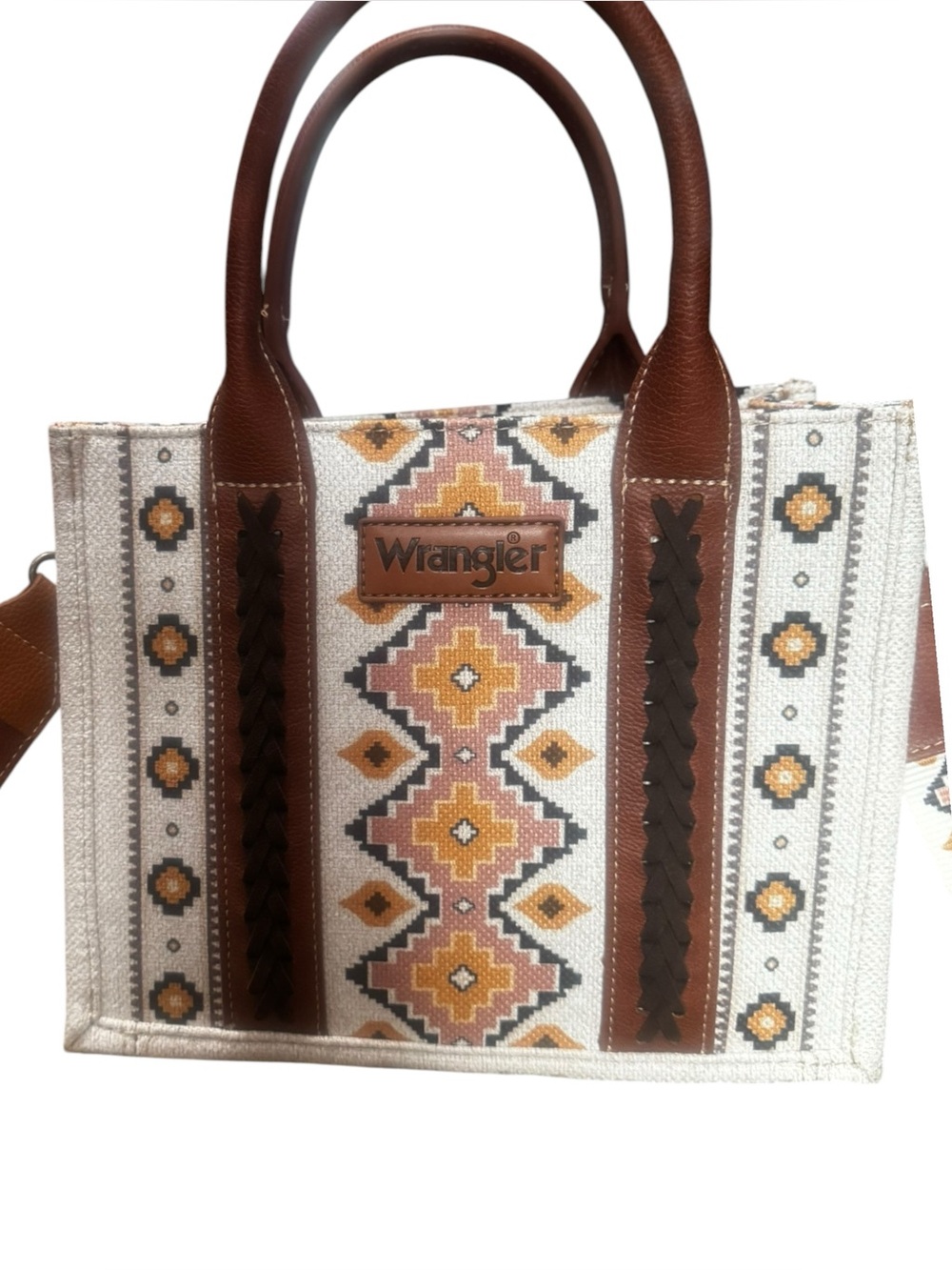 Wrangler Southwestern Aztec Tote Bag NWT Western Shoulder Bag Brown Cream Pink 🤎